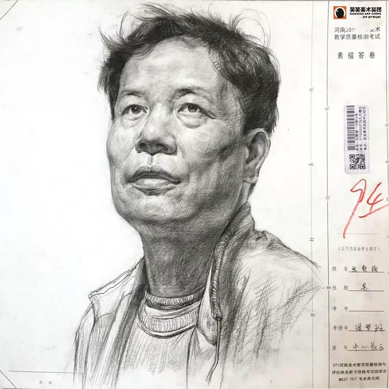 郑州美术高考培训,郑州画室,2019届笑笑小兵第六期素描篇部分高分试卷