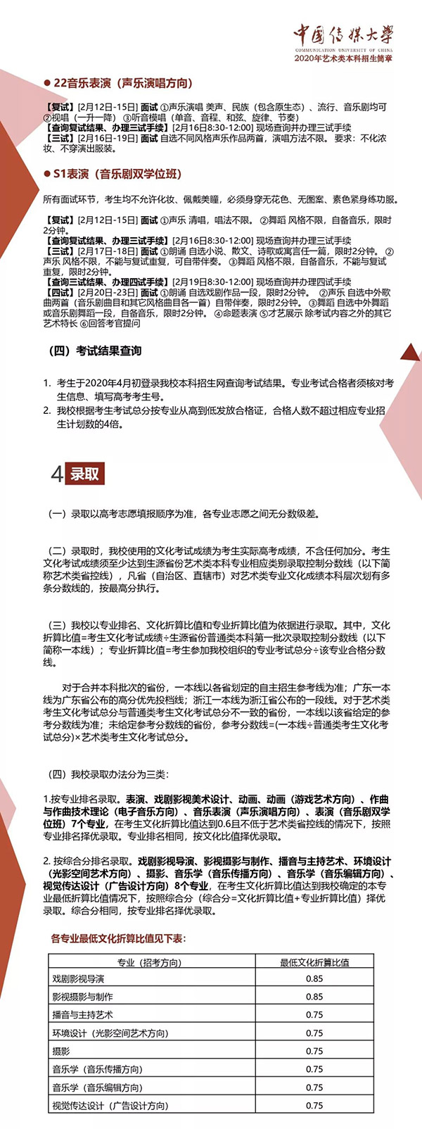 中国传媒大学2020年艺术类本科招生简章4