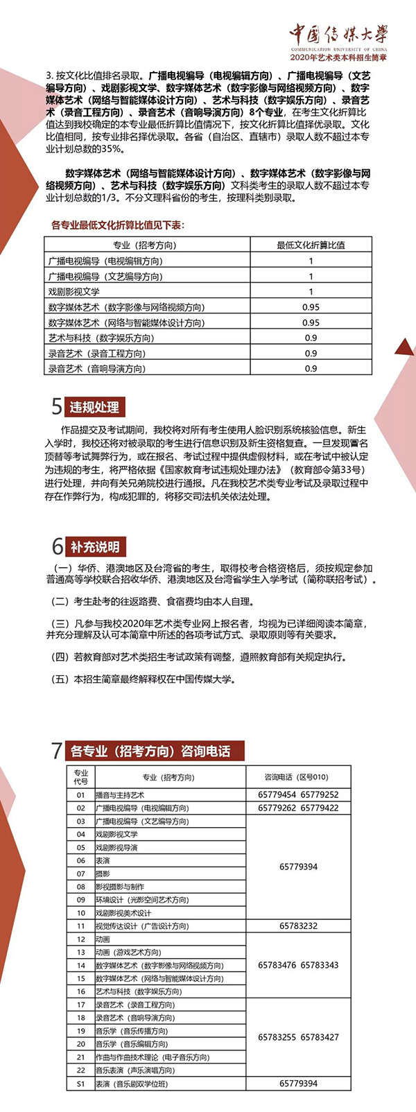 中国传媒大学2020年艺术类本科招生简章5